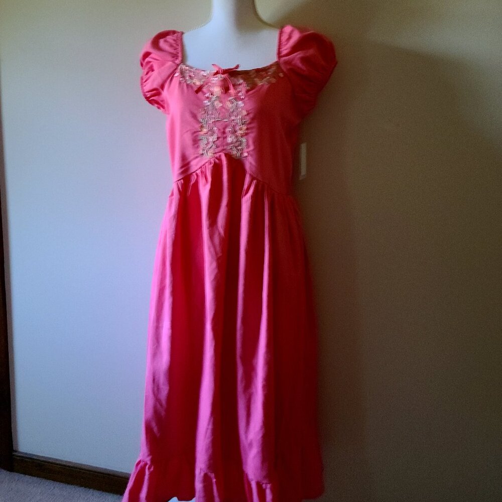 BLUEBERI BOULEVARD PINK EMBROIDERY BOHO-FAIRY -COTTAGECORE-FIT & FLARE-SZ JUNIOR